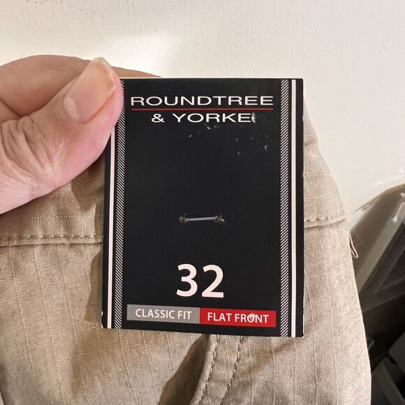 Roundtree & Yorke Classic Fit Shorts Men's 32 Flat Front Chino Beige Ripstop NWT - Picture 5 of 7